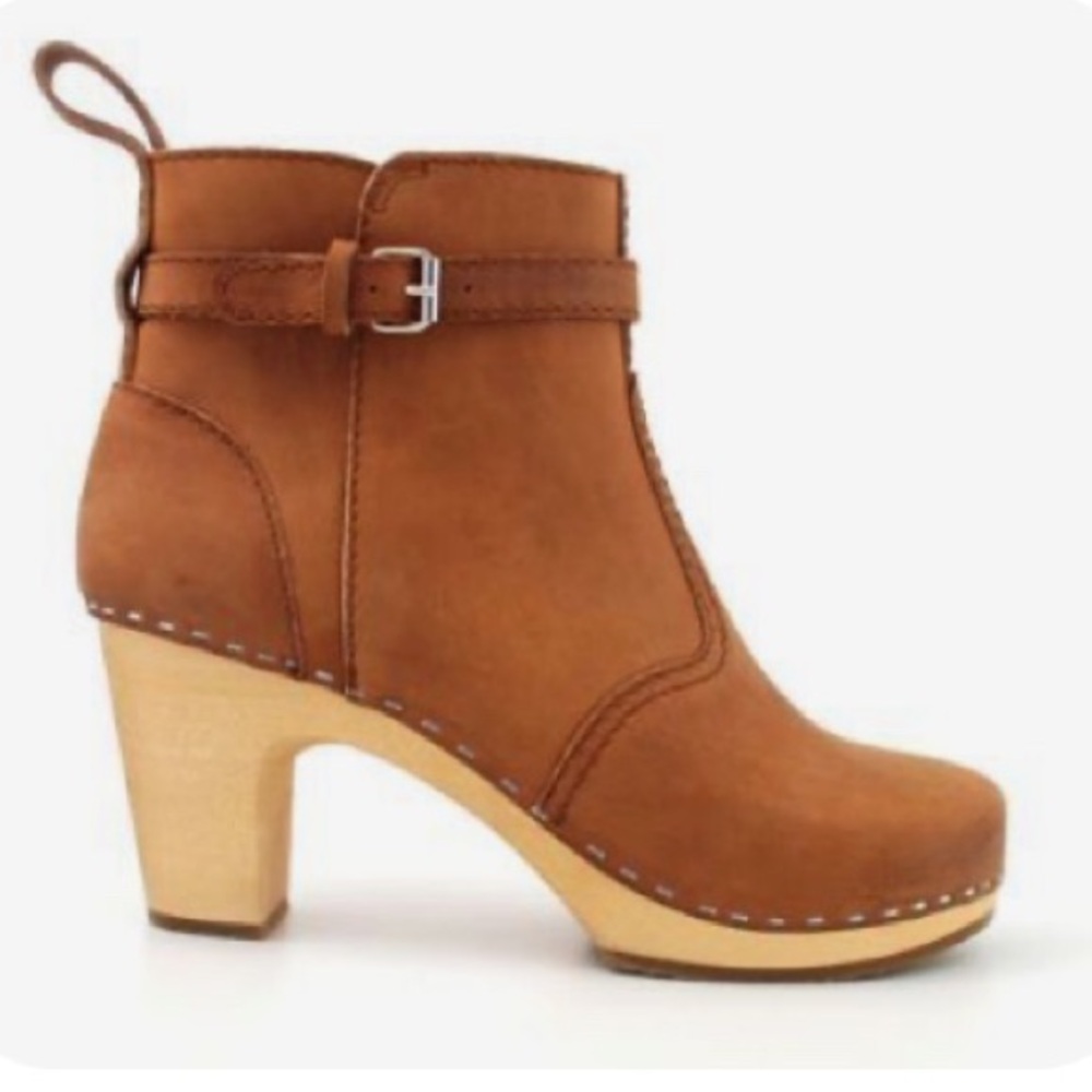 Swedish Hasbeens Jodhpur Leather Clog Boots Heel, sz 36